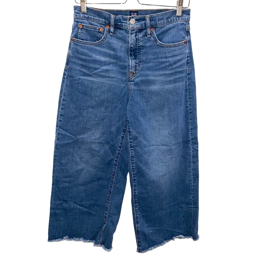 GAP sz 28 High Rise Super Wide-Leg Medium Indigo Crop Women’s Jeans - Picture 2 of 8